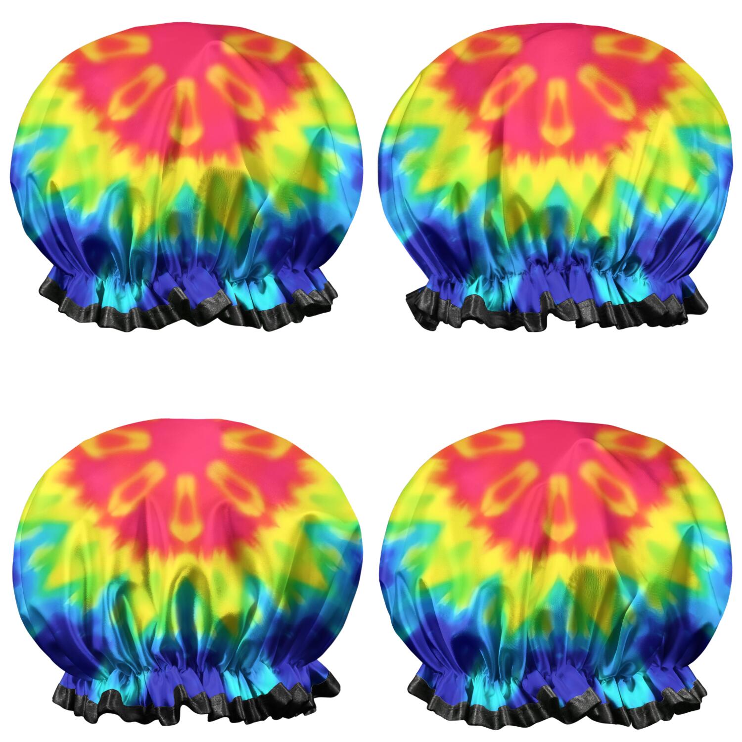 Shower Caps,Rainbow Tie Dye Mandala Pattern Waterproof Shower Cap for Women 4 Pieces,Double Reusable Hair Cover for Shower PEVA Elastic Stretch Hem