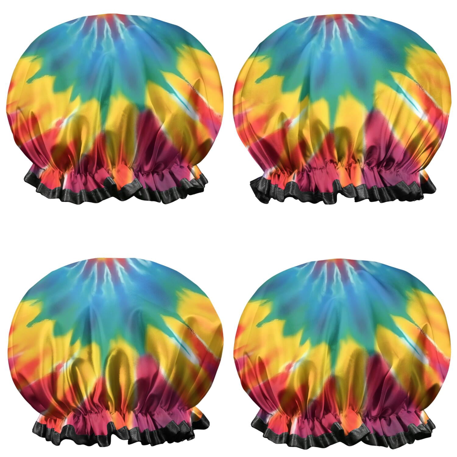 Shower Caps,Rainbow Tie Dye Mandala Pattern Waterproof Shower Cap for Women 4 Pieces,Double Reusable Hair Cover for Shower PEVA Elastic Stretch Hem