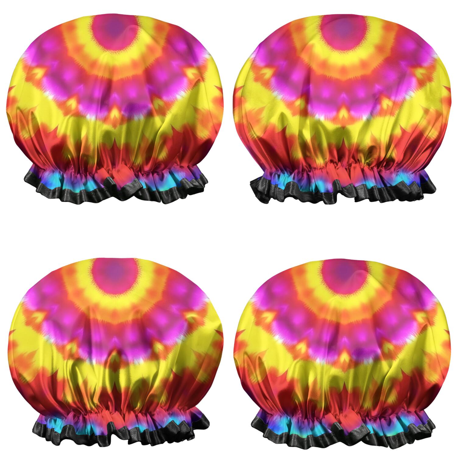 Shower Caps,Rainbow Tie Dye Mandala Pattern Waterproof Shower Cap for Women 4 Pieces,Double Reusable Hair Cover for Shower PEVA Elastic Stretch Hem