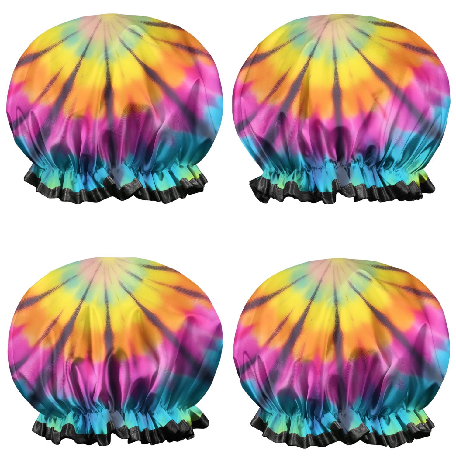 Shower Caps,Rainbow Tie Dye Mandala Pattern Waterproof Shower Cap for Women 4 Pieces,Double Reusable Hair Cover for Shower PEVA Elastic Stretch Hem