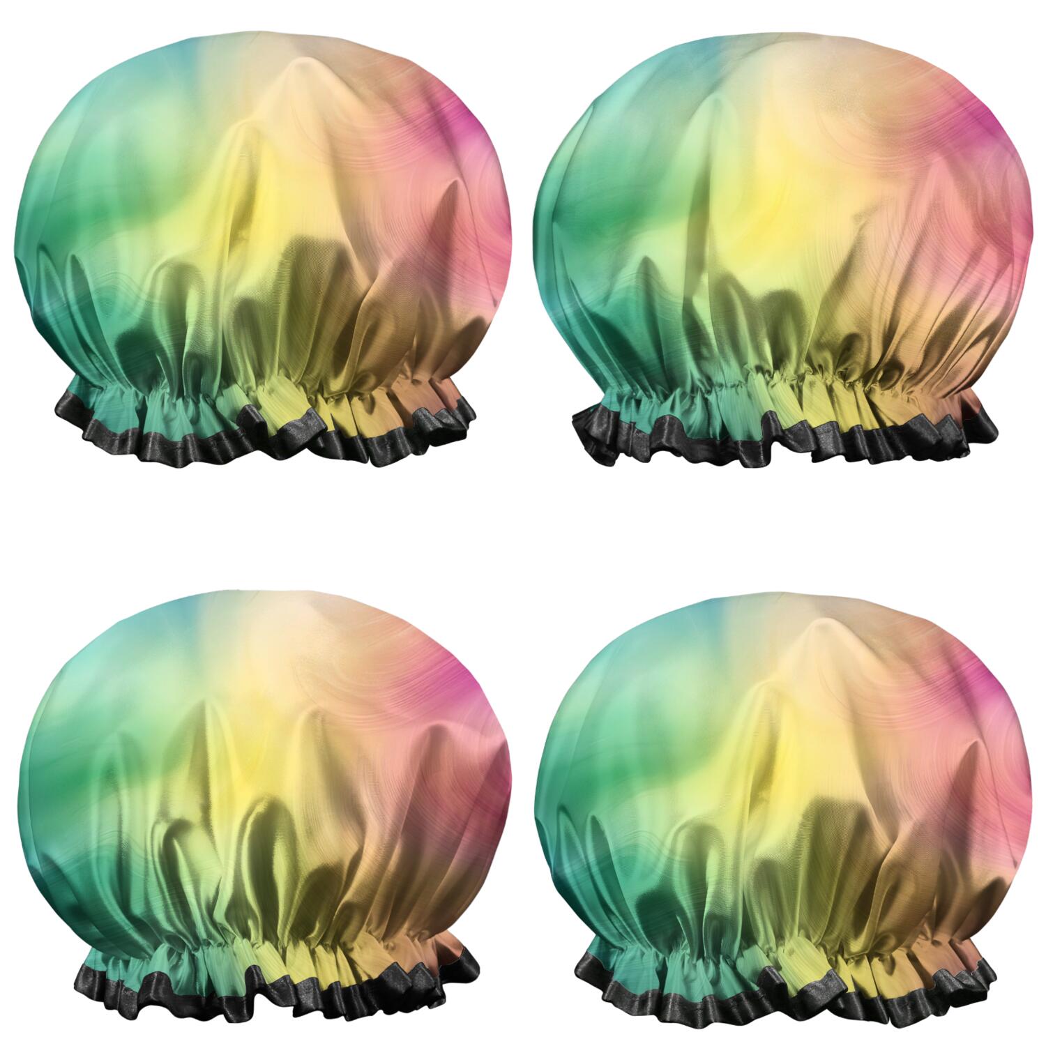 Shower Caps,Rainbow Tie Dye Swirl Pattern Waterproof Shower Cap for Women 4 Pieces,Double Reusable Hair Cover for Shower PEVA Elastic Stretch Hem