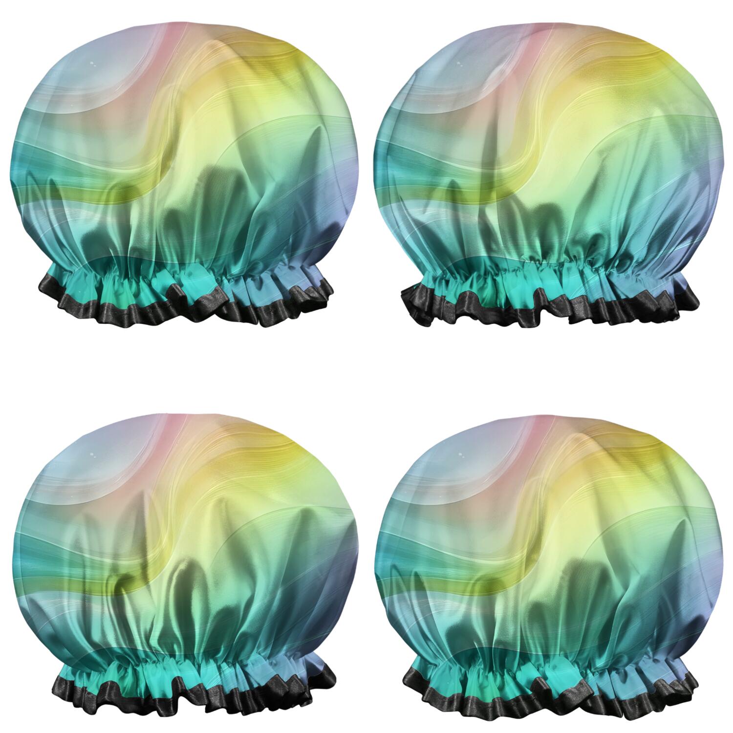 Shower Caps,Rainbow Tie Dye Swirl Pattern Waterproof Shower Cap for Women 4 Pieces,Double Reusable Hair Cover for Shower PEVA Elastic Stretch Hem