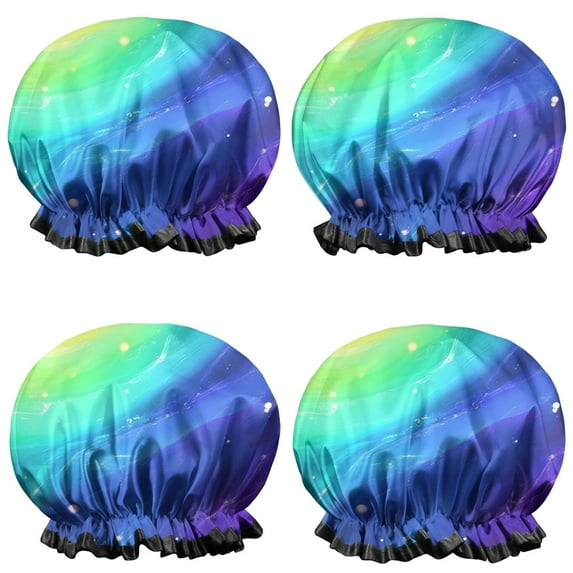 Shower Caps,Rainbow Tie Dye Wave Pattern Waterproof Shower Cap for Women 4 Pieces,Double Reusable Hair Cover for Shower PEVA Elastic Stretch Hem