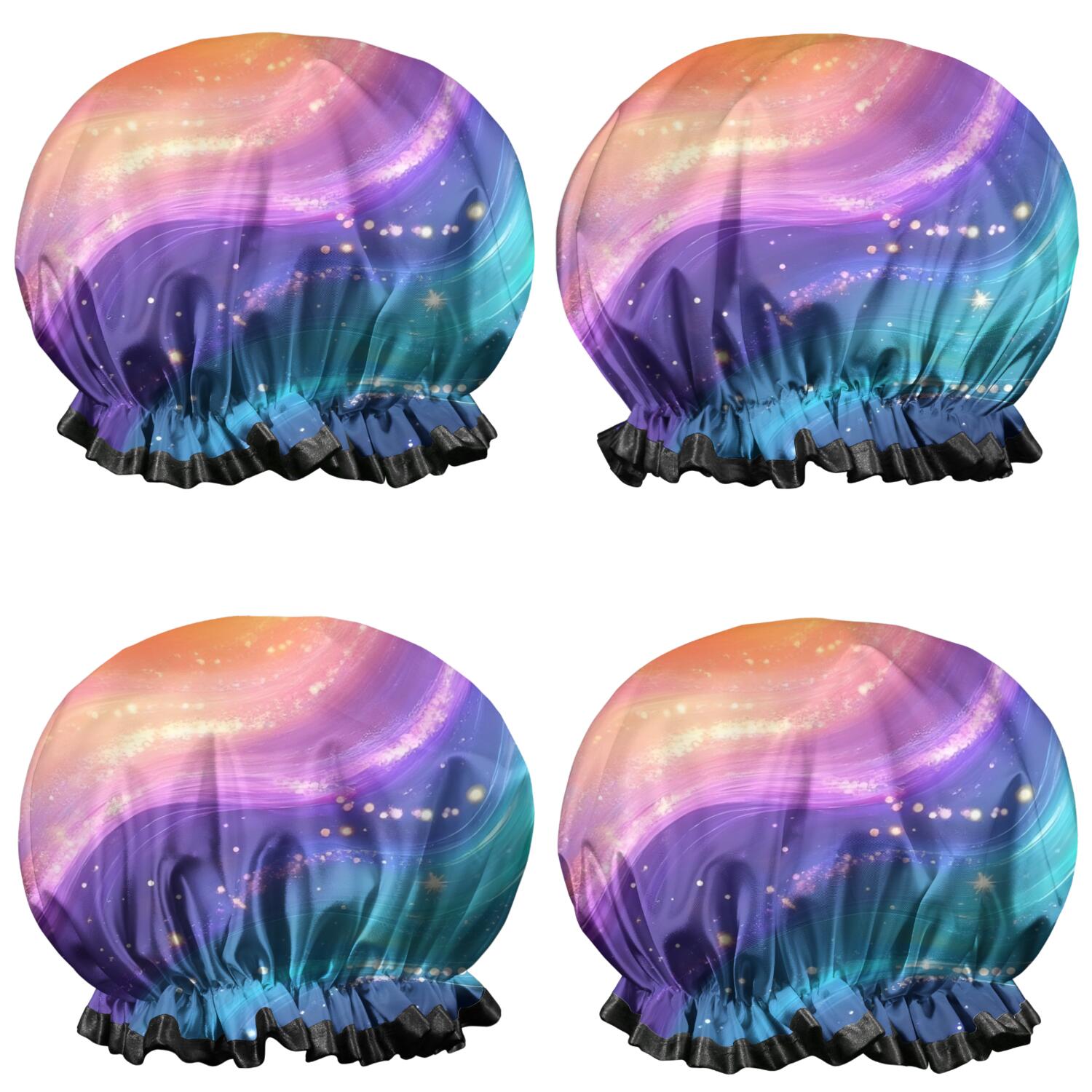 Shower Caps,Rainbow Tie Dye Wave Pattern Waterproof Shower Cap for Women 4 Pieces,Double Reusable Hair Cover for Shower PEVA Elastic Stretch Hem