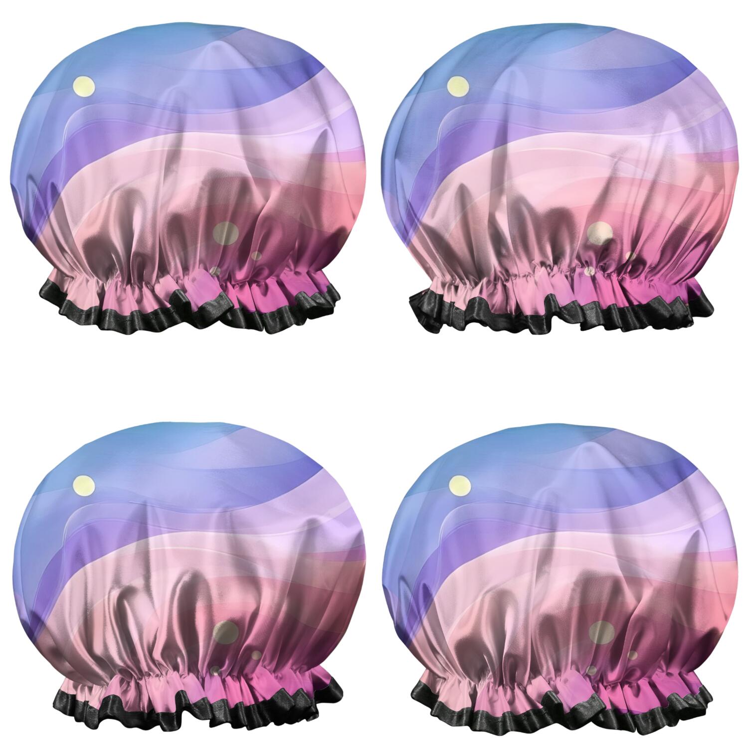 Shower Caps,Rainbow Tie Dye Wave Pattern Waterproof Shower Cap for Women 4 Pieces,Double Reusable Hair Cover for Shower PEVA Elastic Stretch Hem