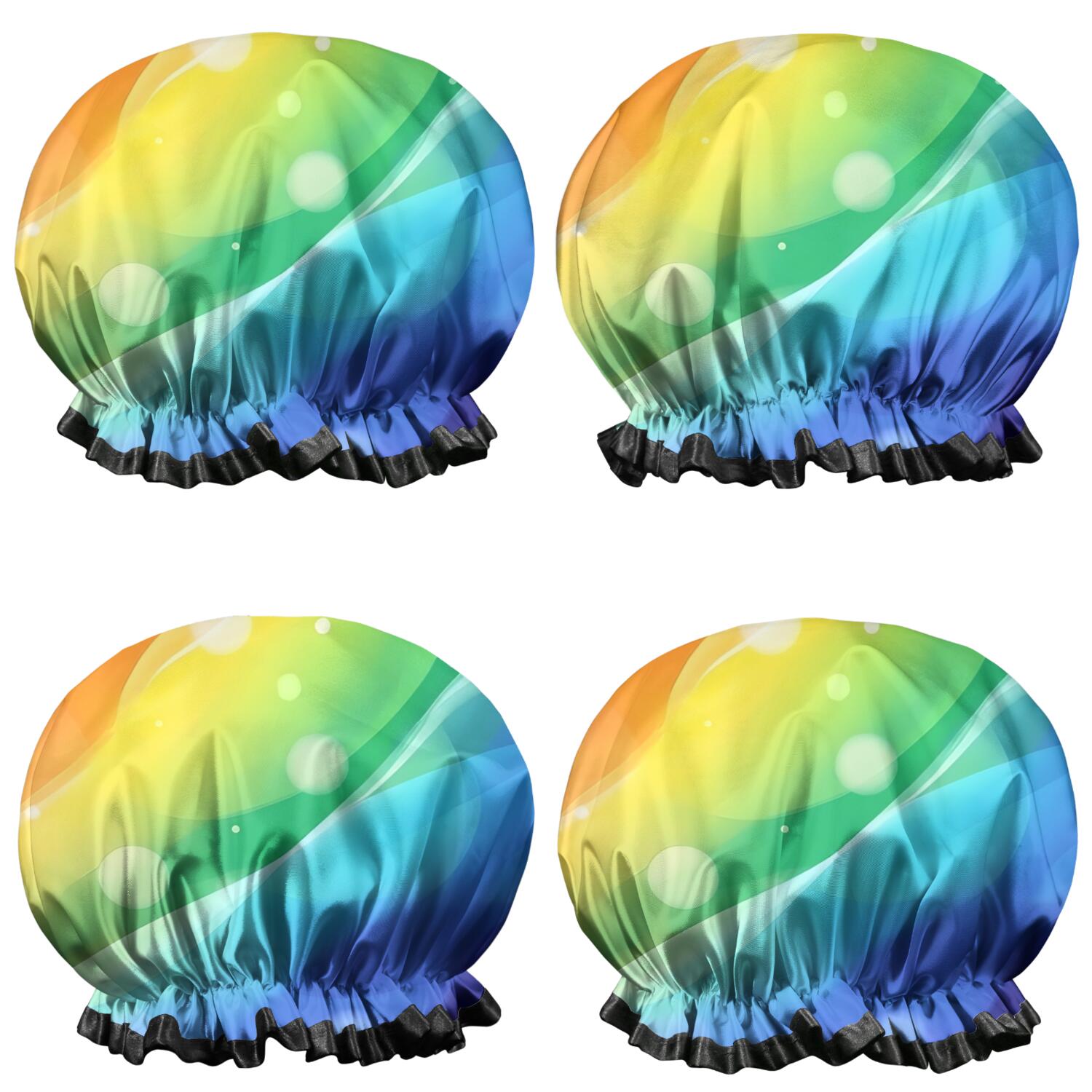 Shower Caps,Rainbow Tie Dye Wave Pattern Waterproof Shower Cap for Women 4 Pieces,Double Reusable Hair Cover for Shower PEVA Elastic Stretch Hem