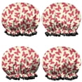 thumbnail image 1 of Shower Caps,Red Butterfly Red Silhouette Pattern Waterproof Shower Cap for Women 4 Pieces,Double Reusable Hair Cover for Shower PEVA Elastic Stretch Hem, 1 of 7