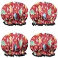thumbnail image 1 of Shower Caps,Red Cartoon Dinosaurs Arrows Pattern Waterproof Shower Cap for Women 4 Pieces,Double Reusable Hair Cover for Shower PEVA Elastic Stretch Hem, 1 of 7