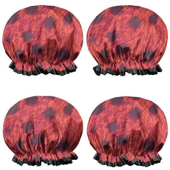 Shower Caps,Red Cheetah Leopard Pattern Waterproof Shower Cap for Women 4 Pieces,Double Reusable Hair Cover for Shower PEVA Elastic Stretch Hem