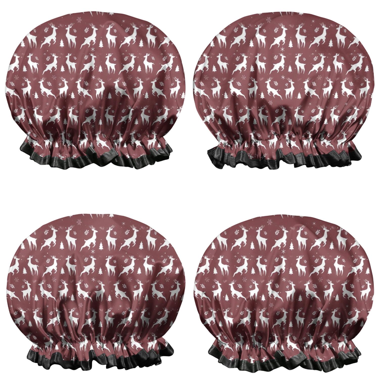 Shower Caps,Red Christmas Deer Pattern Waterproof Shower Cap for Women 4 Pieces,Double Reusable Hair Cover for Shower PEVA Elastic Stretch Hem