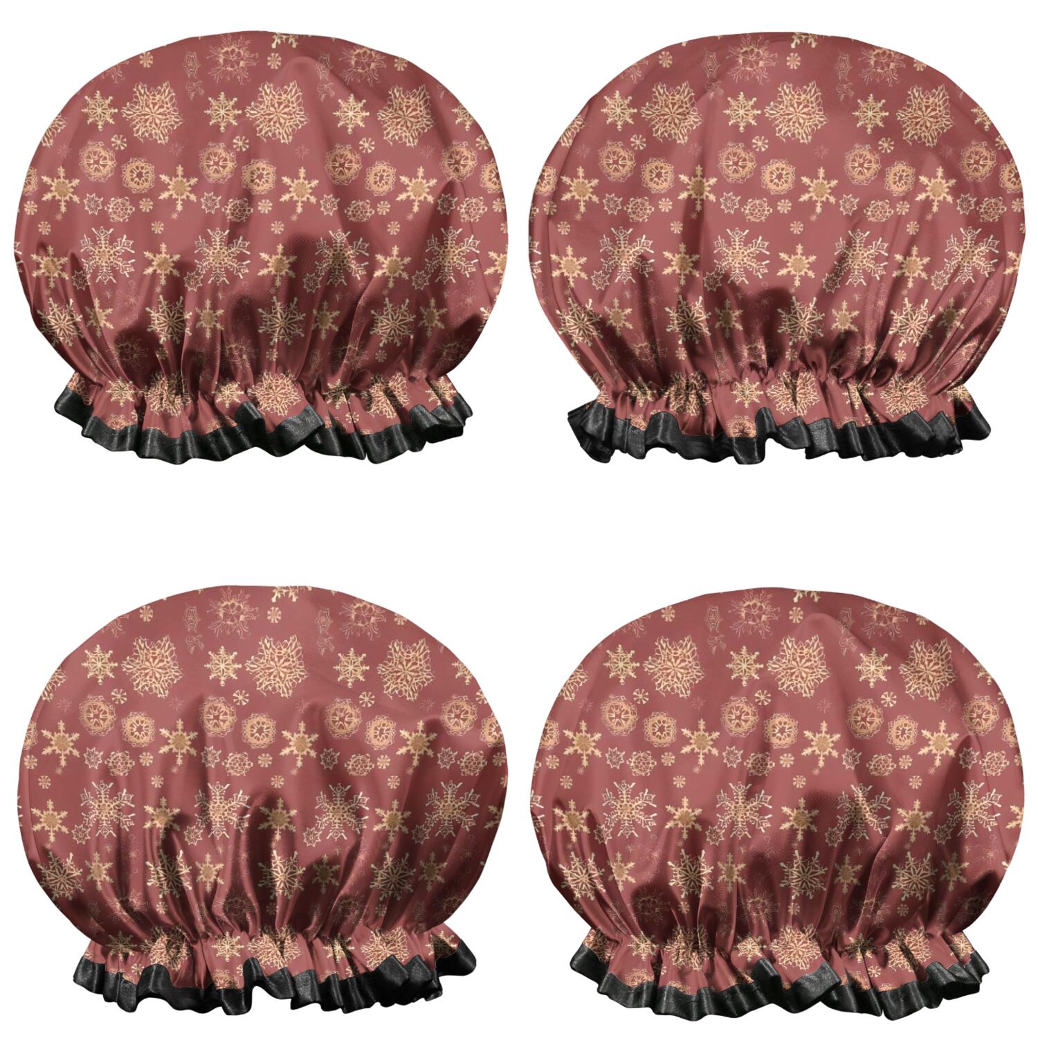 Shower Caps,Red Christmas Snowflake Pattern Waterproof Shower Cap for Women 4 Pieces,Double Reusable Hair Cover for Shower PEVA Elastic Stretch Hem