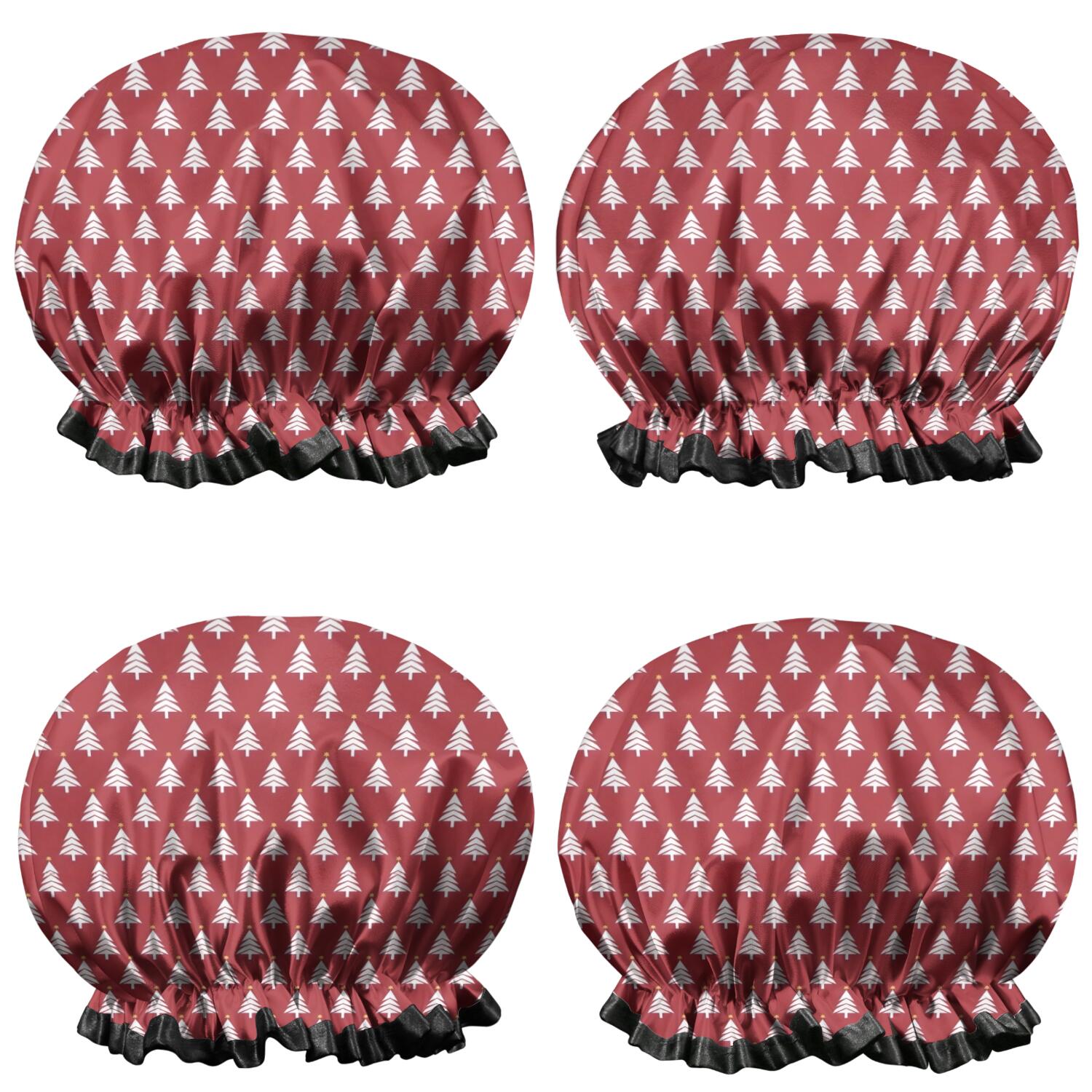 Shower Caps,Red Christmas Tree Pattern Waterproof Shower Cap for Women 4 Pieces,Double Reusable Hair Cover for Shower PEVA Elastic Stretch Hem