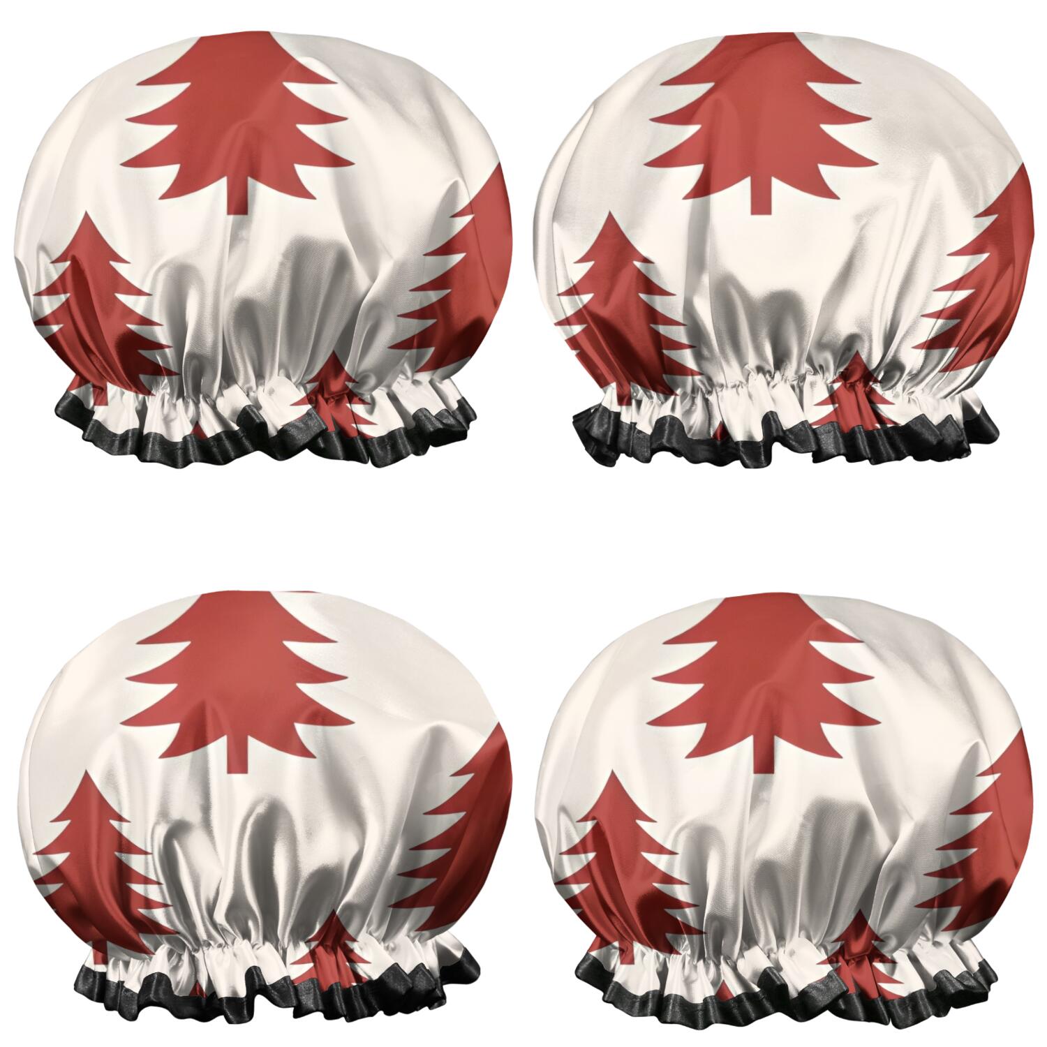 Shower Caps,Red Christmas Tree Pattern Waterproof Shower Cap for Women 4 Pieces,Double Reusable Hair Cover for Shower PEVA Elastic Stretch Hem
