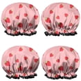 thumbnail image 1 of Shower Caps,Red Strawberry Plants Fruit Waterproof Shower Cap for Women 4 Pieces,Double Reusable Hair Cover for Shower PEVA Elastic Stretch Hem, 1 of 7