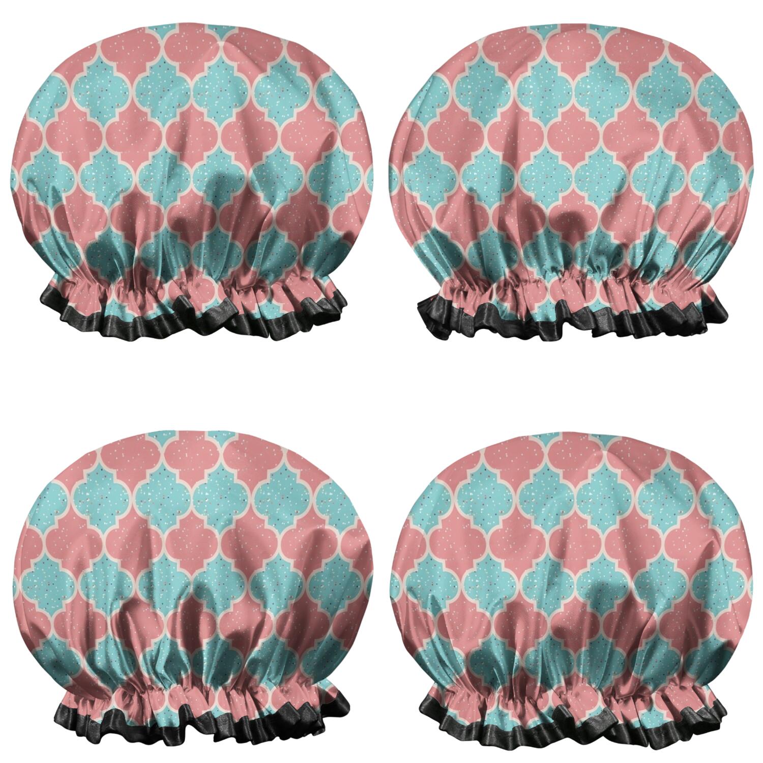 Shower Caps,Red Teal Checkerboard Checkered Pattern Waterproof Shower Cap for Women 4 Pieces,Double Reusable Hair Cover for Shower PEVA Elastic Stretch Hem