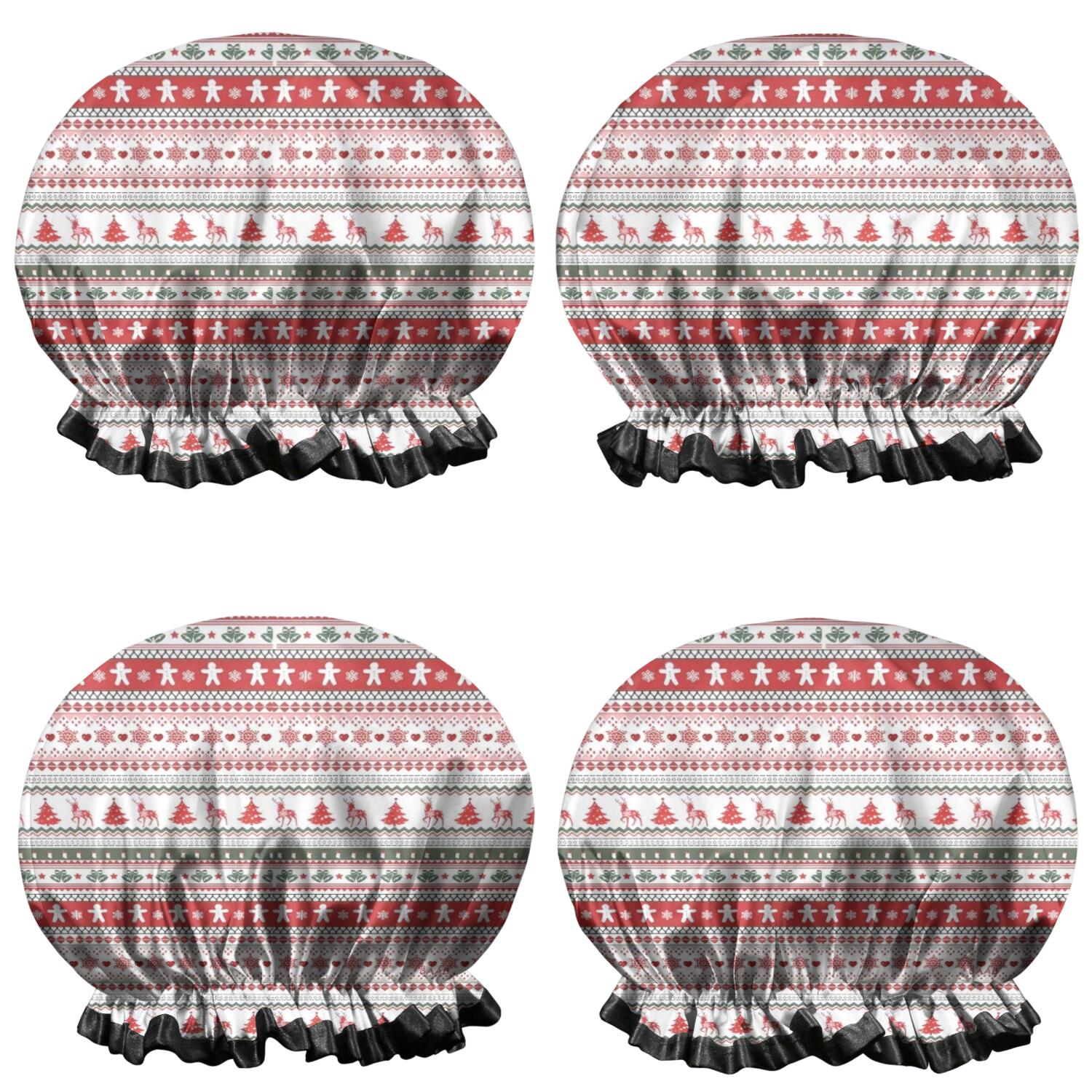 Shower Caps,Red and White Christmas Striped Pattern Waterproof Shower Cap for Women 4 Pieces,Double Reusable Hair Cover for Shower PEVA Elastic Stretch Hem