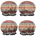 thumbnail image 1 of Shower Caps,Red and Yellow Geometric Striped Pattern Waterproof Shower Cap for Women 4 Pieces,Double Reusable Hair Cover for Shower PEVA Elastic Stretch Hem, 1 of 7
