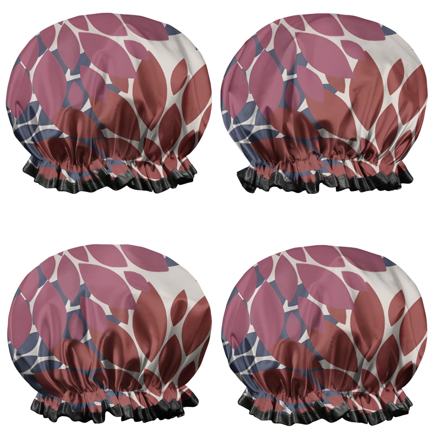 Shower Caps,Red and Blue Floral Pattern Waterproof Shower Cap for Women 4 Pieces,Double Reusable Hair Cover for Shower PEVA Elastic Stretch Hem