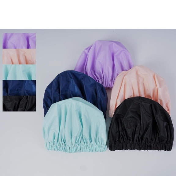 Shower Caps Reusable Waterproof, Satin Bonnet with Elastic Adjustable Fit, for Long, Curly & Braided Hair, Black