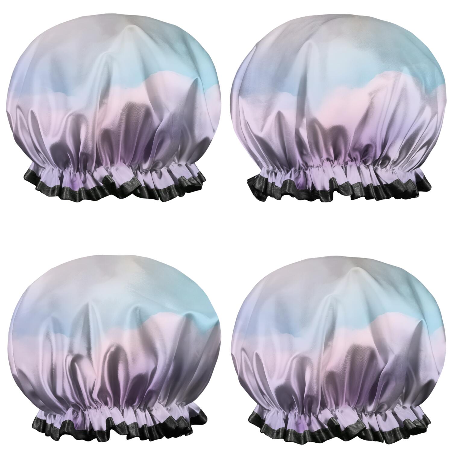 Shower Caps,Soft Pastel Cloudscape Waterproof Shower Cap for Women 4 Pieces,Double Reusable Hair Cover for Shower PEVA Elastic Stretch Hem