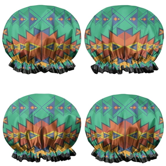 Shower Caps,Symmetric Geometric Pattern Waterproof Shower Cap for Women 4 Pieces,Double Reusable Hair Cover for Shower PEVA Elastic Stretch Hem