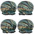 thumbnail image 1 of Shower Caps,Teal Gold Marble Pattern Waterproof Shower Cap for Women 4 Pieces,Double Reusable Hair Cover for Shower PEVA Elastic Stretch Hem, 1 of 7