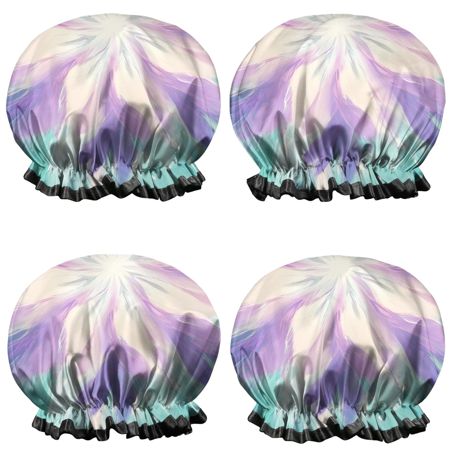 Shower Caps,Tie Dye Pattern Waterproof Shower Cap for Women 4 Pieces,Double Reusable Hair Cover for Shower PEVA Elastic Stretch Hem