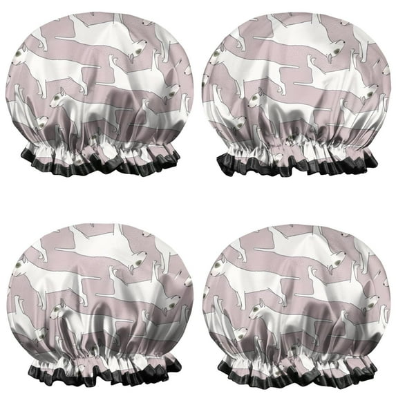 Shower Caps,Vintage Bull Terrier Waterproof Shower Cap for Women 4 Pieces,Double Reusable Hair Cover for Shower PEVA Elastic Stretch Hem