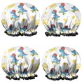 thumbnail image 1 of Shower Caps,White Cartoon Dinosaurs Skateboards Pattern Waterproof Shower Cap for Women 4 Pieces,Double Reusable Hair Cover for Shower PEVA Elastic Stretch Hem, 1 of 7