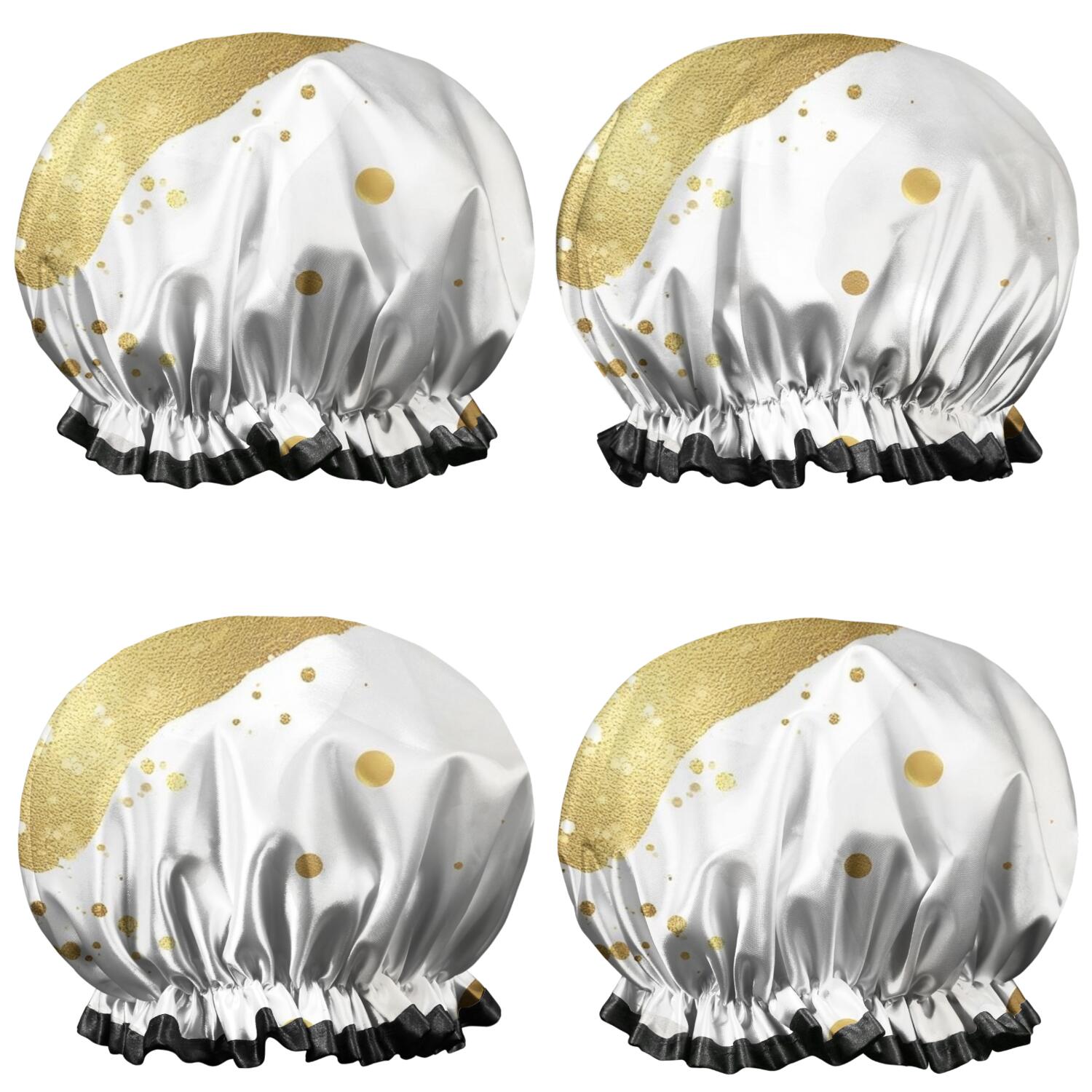 Shower Caps,White Marble Gold Spot Pattern Waterproof Shower Cap for Women 4 Pieces,Double Reusable Hair Cover for Shower PEVA Elastic Stretch Hem