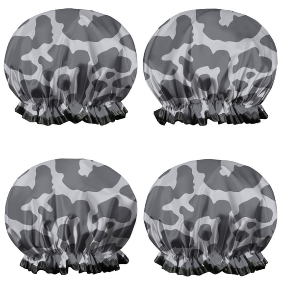 Shower Caps,White and Black Of Leopard Print Waterproof Shower Cap for Women 4 Pieces,Double Reusable Hair Cover for Shower PEVA Elastic Stretch Hem