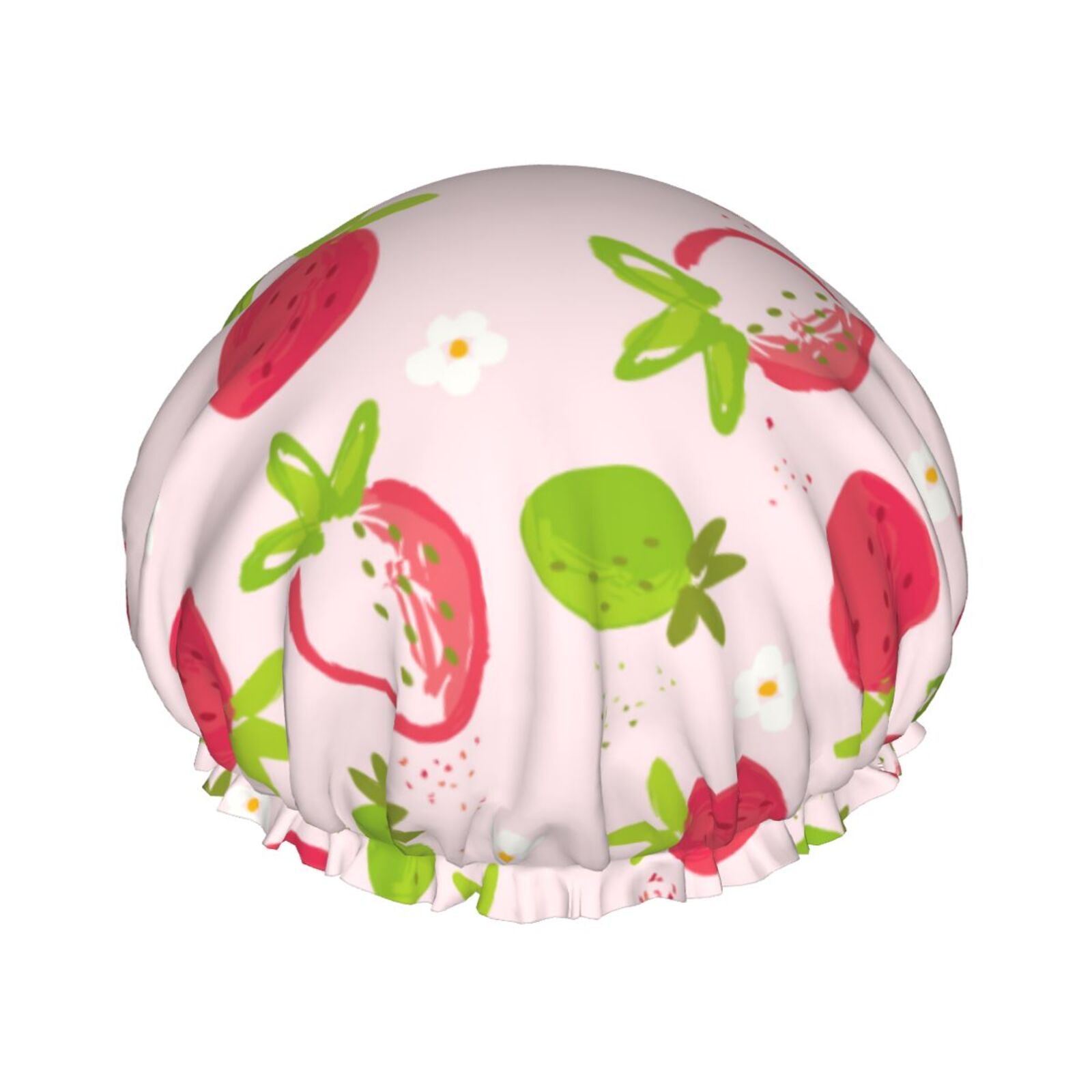 Shower Caps for Women, Cute Green Strawberry Flower Reusable Waterproof
