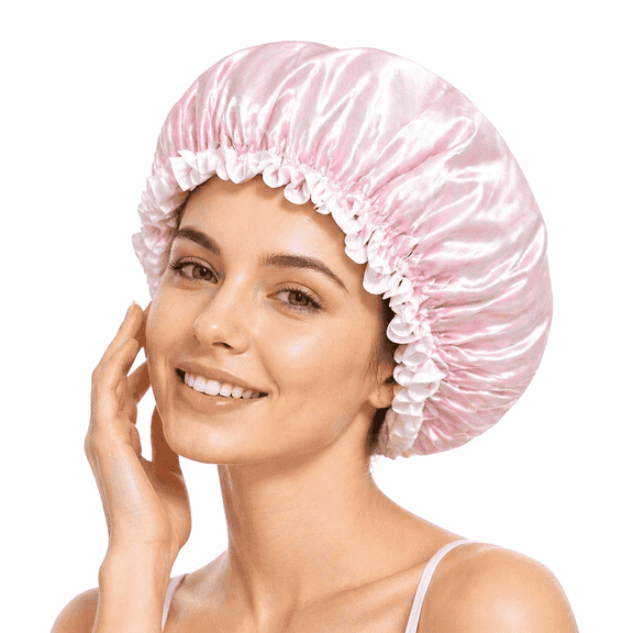 Keeygo Waterproof Reusable Shower Cap, Large Size, Pink