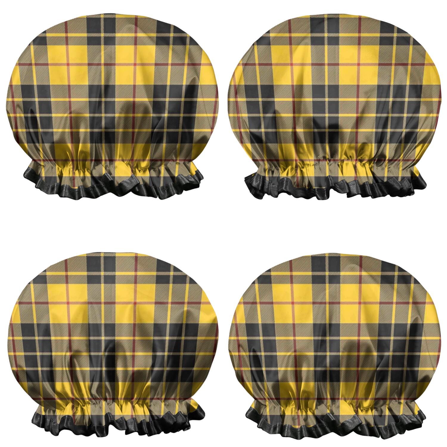 Shower Caps,Yellow Black and Red Checkerboard Checkered Pattern Waterproof Shower Cap for Women 4 Pieces,Double Reusable Hair Cover for Shower PEVA Elastic Stretch Hem
