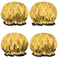 thumbnail image 1 of Shower Caps,Yellow Geometric Quatrefoil Pattern Waterproof Shower Cap for Women 4 Pieces,Double Reusable Hair Cover for Shower PEVA Elastic Stretch Hem, 1 of 7