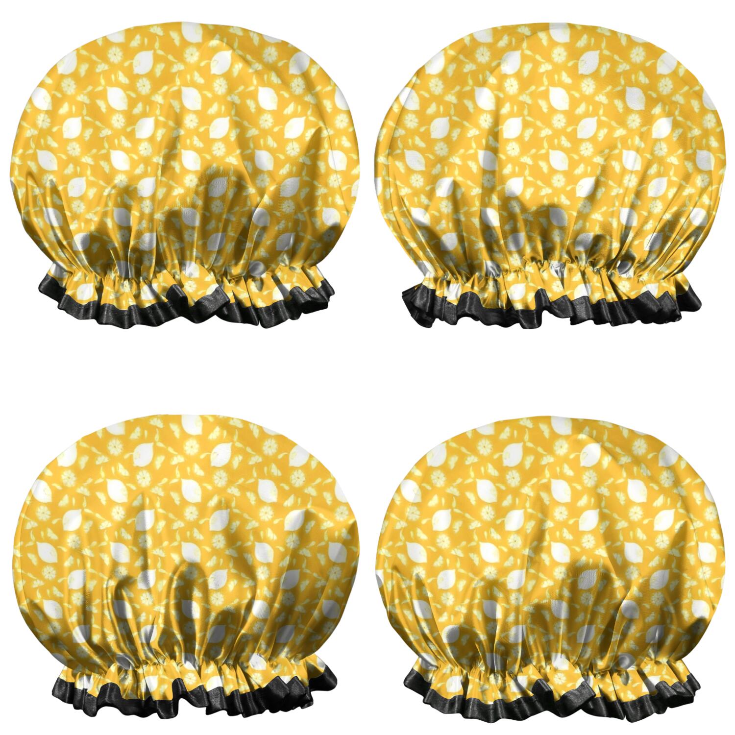 Shower Caps,Yellow Lemon Fruit Shapes Orange Pattern Waterproof Shower Cap for Women 4 Pieces,Double Reusable Hair Cover for Shower PEVA Elastic Stretch Hem