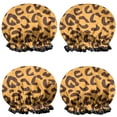 thumbnail image 1 of Shower Caps,Yellow and Black Of Leopard Print Waterproof Shower Cap for Women 4 Pieces,Double Reusable Hair Cover for Shower PEVA Elastic Stretch Hem, 1 of 7
