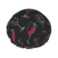 thumbnail image 1 of Shower Caps for Women, Elegant Wine Glass Reusable Waterproof Shower Cap, Double Layers Elastic Band Long Hair Bath Caps, Hair Cap for Shower, 1 of 7