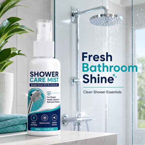Shower Care Mist Limescale Stain Remover Spray Bathroom Cleaner For, Plastic, White, 1.7 fl oz, Style S, For Household Cleaning And Routine Care