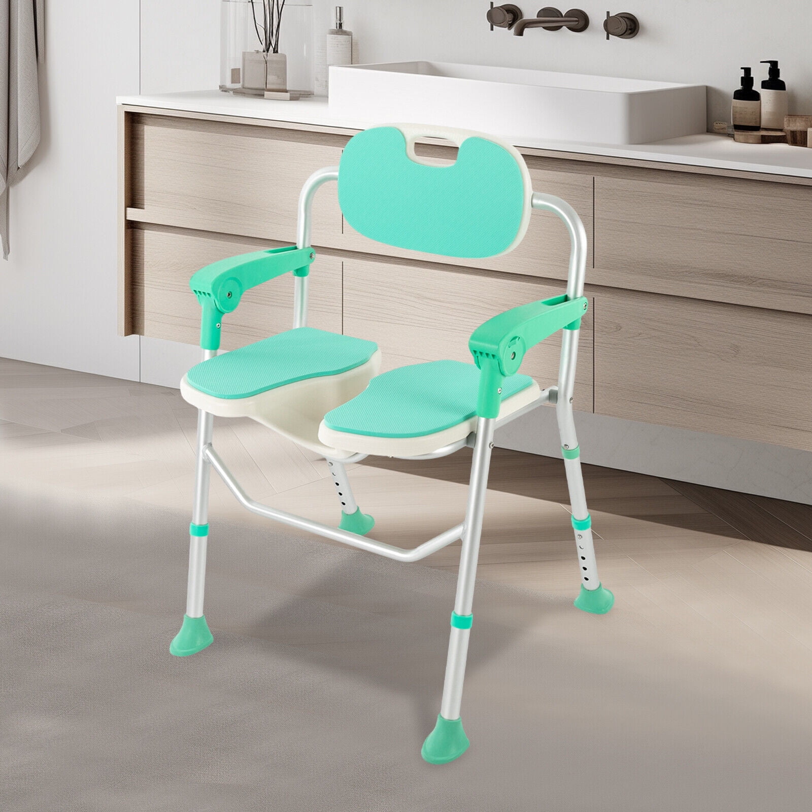 Shower Chair 350lbs with Backrest Armrests Bath Seat Height Adjustable ...