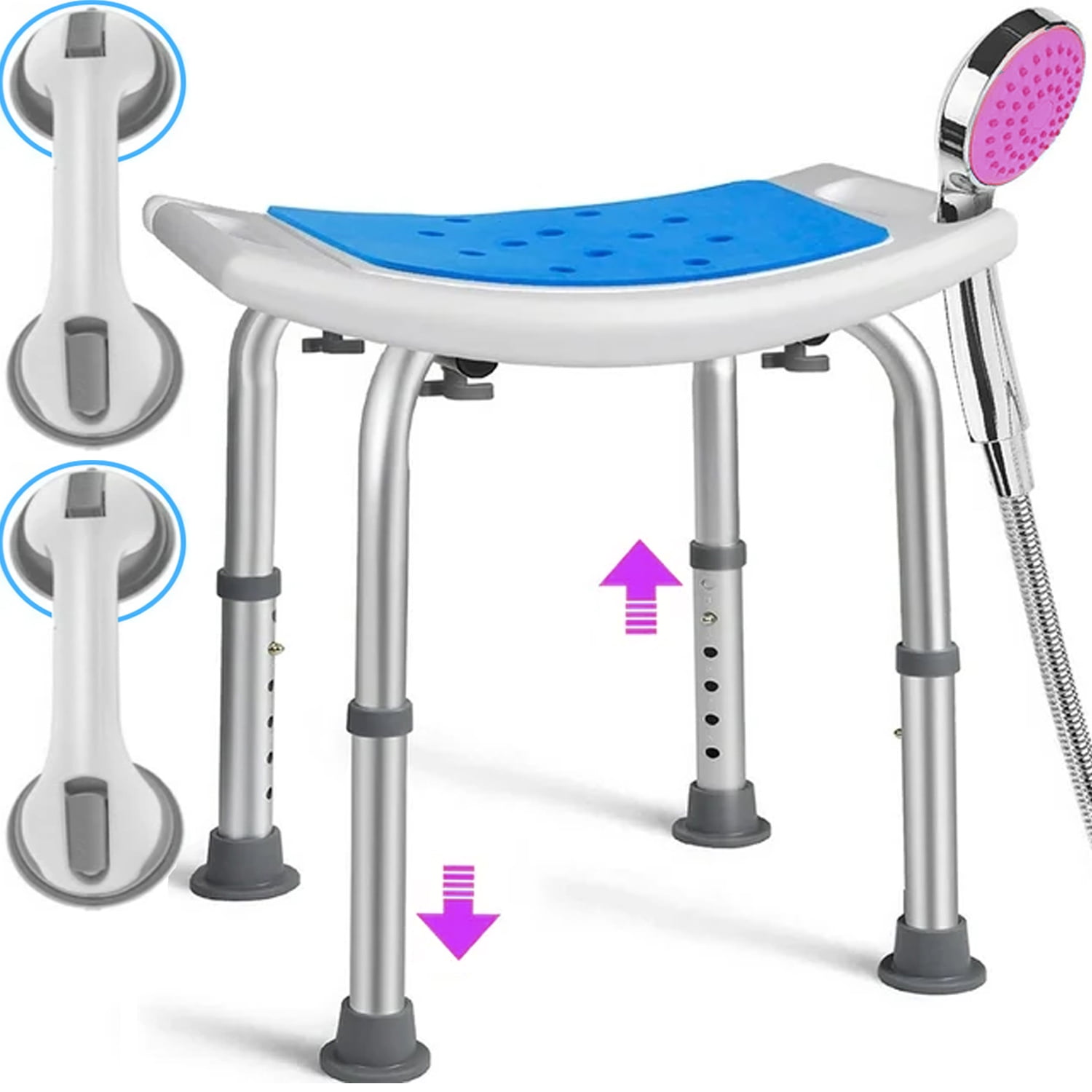 Shower Chair Adjustable Bath Seat Non Slip Bath Bench 265lb Tool Free Heavy Duty with Shower Handle and Shower Mats Shower Stool for Elderly