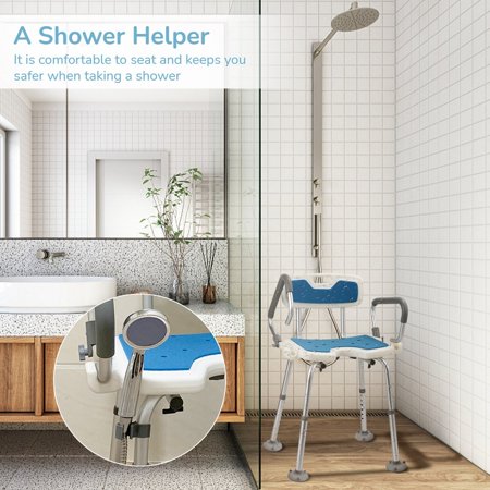 Shower Chair with Arms for the Aged, Heavy Duty Bath Chair with Backrest, Padded Height Adjustable Non-Slip Bath Chair with Handrails for the Disable, Senior, Pregnant Women