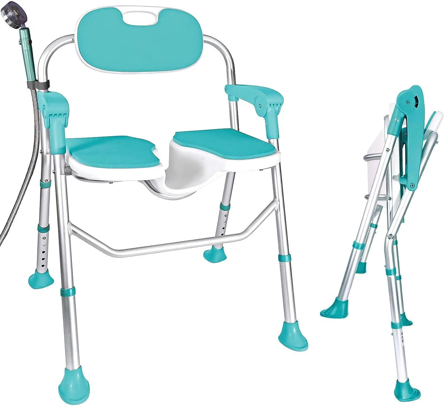 Shower Chair with Arms and Back 350 LB, Folding Shower Chair 5Level