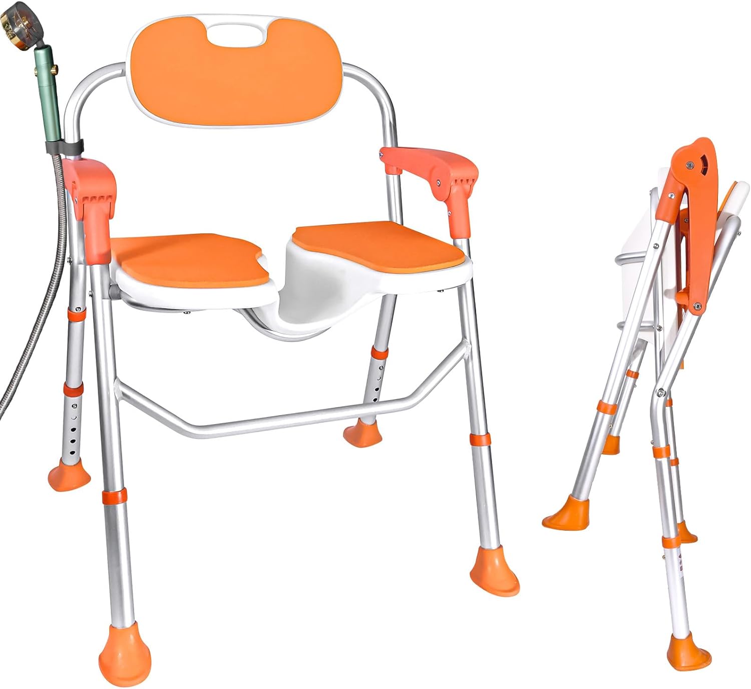 Shower Chair with Arms and Back 390 LB Folding Shower Chair 5 Level Adjustable Non Slip Feet Shower Seat Cutout for Private Washing for