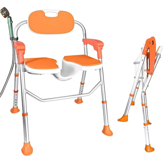 Shower Chair with Arms and Back 390 LB, Folding Shower Chair 5-Level Adjustable, Non-Slip Feet Shower Seat Cutout for Private Washing,for Elderly,Disabled, Seniors & Pregnant,Heavy Duty Shower Chair