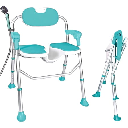 Shower Chair with Arms and Back 390 LB, Folding Shower Chair 5-Level Adjustable, Non-Slip Feet Shower Seat Cutout for Private Washing,for Elderly,Handicap,Disabled, Seniors & Pregnant