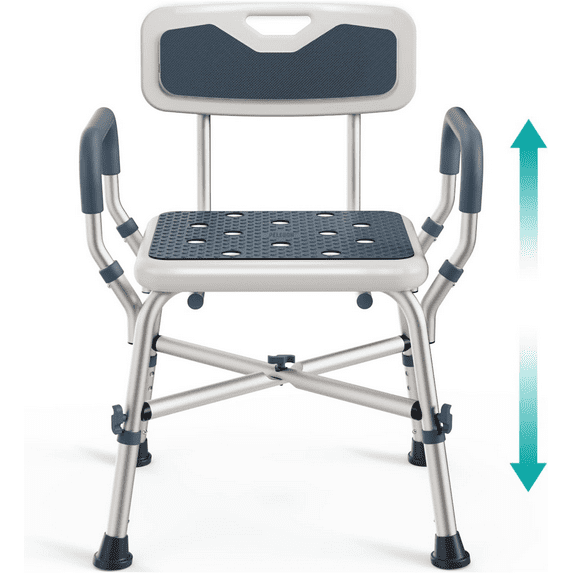 Shower Chair for Elderly and Disabled with Padded Armrests and Back, Adjustable Height Shower Seat, Heavy Duty Shower Chairs for Inside Shower, Handicap - Blue