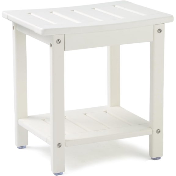 Shower Chair, HDPE Shower Bench for Inside Shower to Sit On It, Shower Stool with Storage Shelf 2-Tier Spa Stool for Elderly,Water Resistant & Non-Slip Design Shower Seat Bench(White S Size)