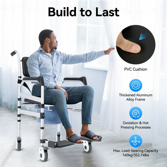 Shower Chair Height Adjustable Freestanding Folding Shower Chair w/ Bidet 160kg for The Elderly, Disabled