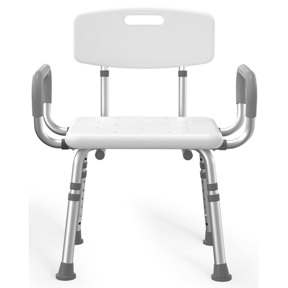 Elderly Safe Shower Chair - 500 lbs Heavy Duty Weight Capacity, Adjustable Height, with Arms & Back, Non-Slip Bathtub Seat (White)